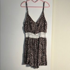 Leopard Print Lace Trim Romper
